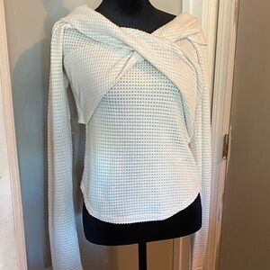 Free People Cream Waffle Knit Cowl Sweater